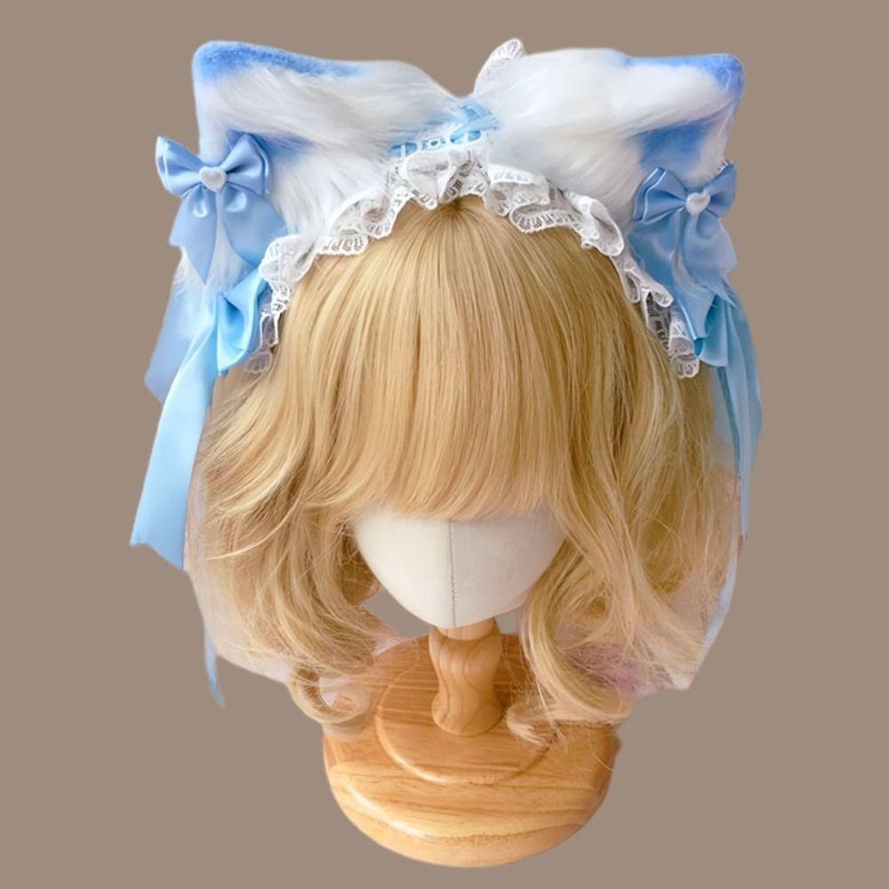 

Jk Lolita Lace Headband Ribbon Bow Barrettes Cute Anime Maid Cosplay Headdress Daily синій