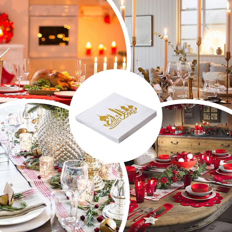 20 Stück/Packung Ramadan Party Servietten Sicher Weich Mundabputztuch Mond Servietten Papier 2-lagig Abendessen Weich quadratisch Saugfähiges Papier