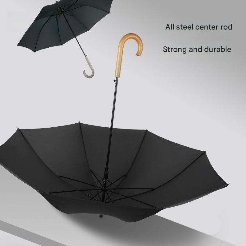 Semi-automatic Straight-handle Umbrella Reinforced Wind-resistant Solid Wood Curved Handle Long-handled Business Golf Umbrella