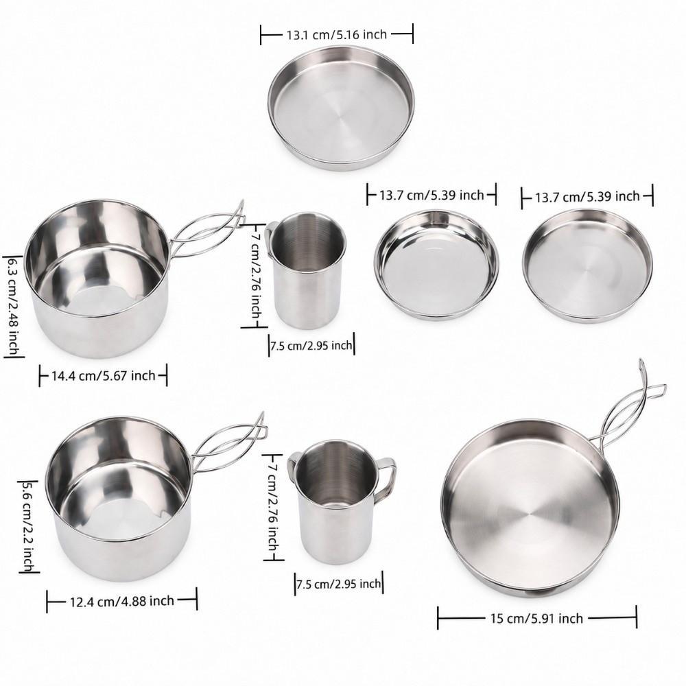 8 Pcs Stackable Cookware Set Stainless Steel Backpacking Cooking Pot Camping Mess Kit Outdoor
