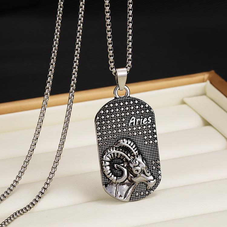 2026 New 12 Constellation Male Versatile Retro Style Constellation Sweater Pendant Necklace