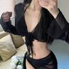 New Seaside Vacation Pure Desire Sexy Split Skirt Three-piece Swimsuit Small Chest Long Sleeve Internet Celebrity Bikini