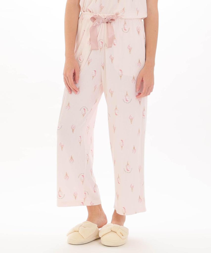 Narue Ribbed Knit Ice Cream Frill Pajama Pink Women's Cool-Touch Set,