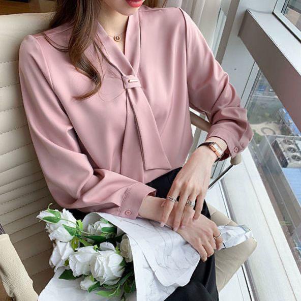 2025 Spring Korean Style Loose Bow Chiffon Blouse: Versatile White Top for Professional Women's Fashion