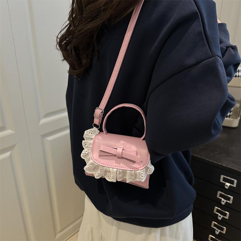 Bow Lace Pu Shoulder Bag Handbag Tote Commuter Bag Trendy All-Match Women'S Crossbody Casual Small Square Bag Girly Gift