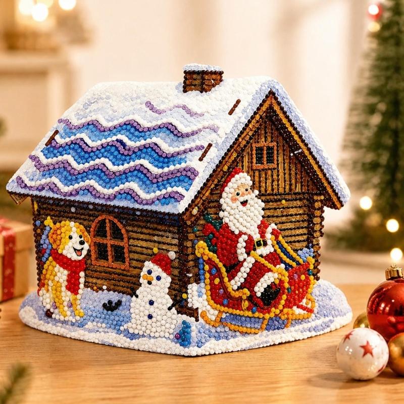 Freestanding Wooden Christmas Art Craft, Multicolored Decorative Project for Creating Pitched-Roof Seasonal Display