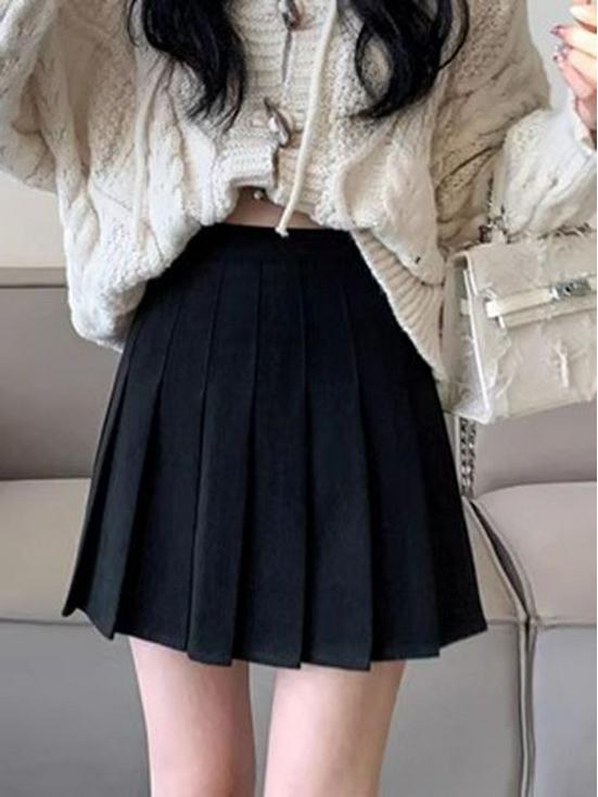 High-Waisted Woolen Pleated Grey Skirt - Autumn/Winter School Style JK Uniform Skirt