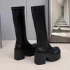 Mode 10CM Absatz Herbst Winter Mode Runde Zehe Plateau Damen High Boots Mode Punk Klobige Dicke Hohe Absätze Lange Stiefeletten