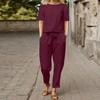 Women's Cotton-Linen Summer Set: Half-Sleeve O-Neck Cardigan & Wide-Leg Pants Retro Two-Piece