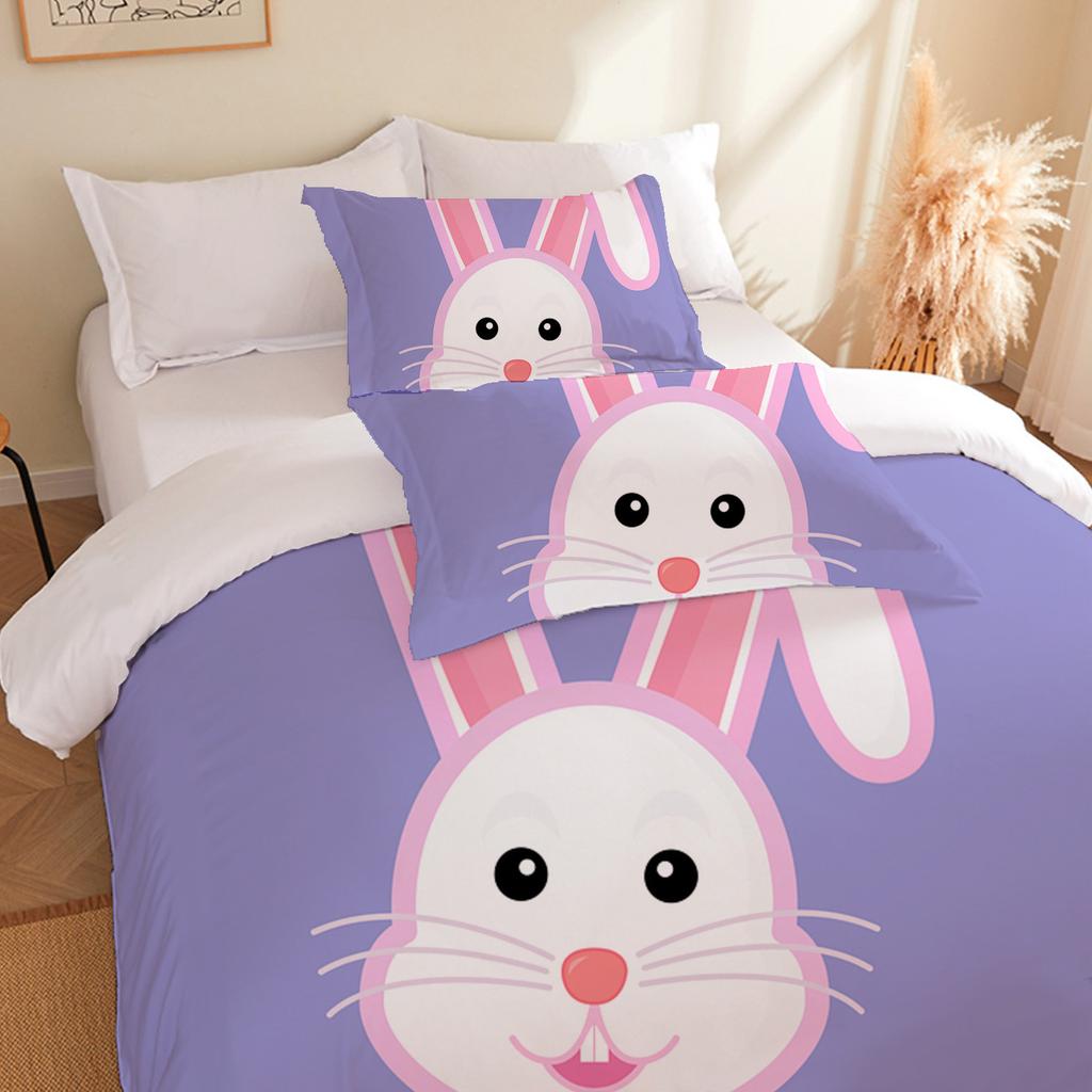 Home Textiles Three-Piece Easter Bunny Cartoon Digital Printing Quilt Pillowcase Bedding