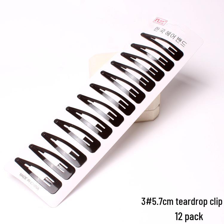 Korean Style Black Hair Accessories: Classic Water Drop BB Clips, 12-Piece Set for Flyaway Bangs
