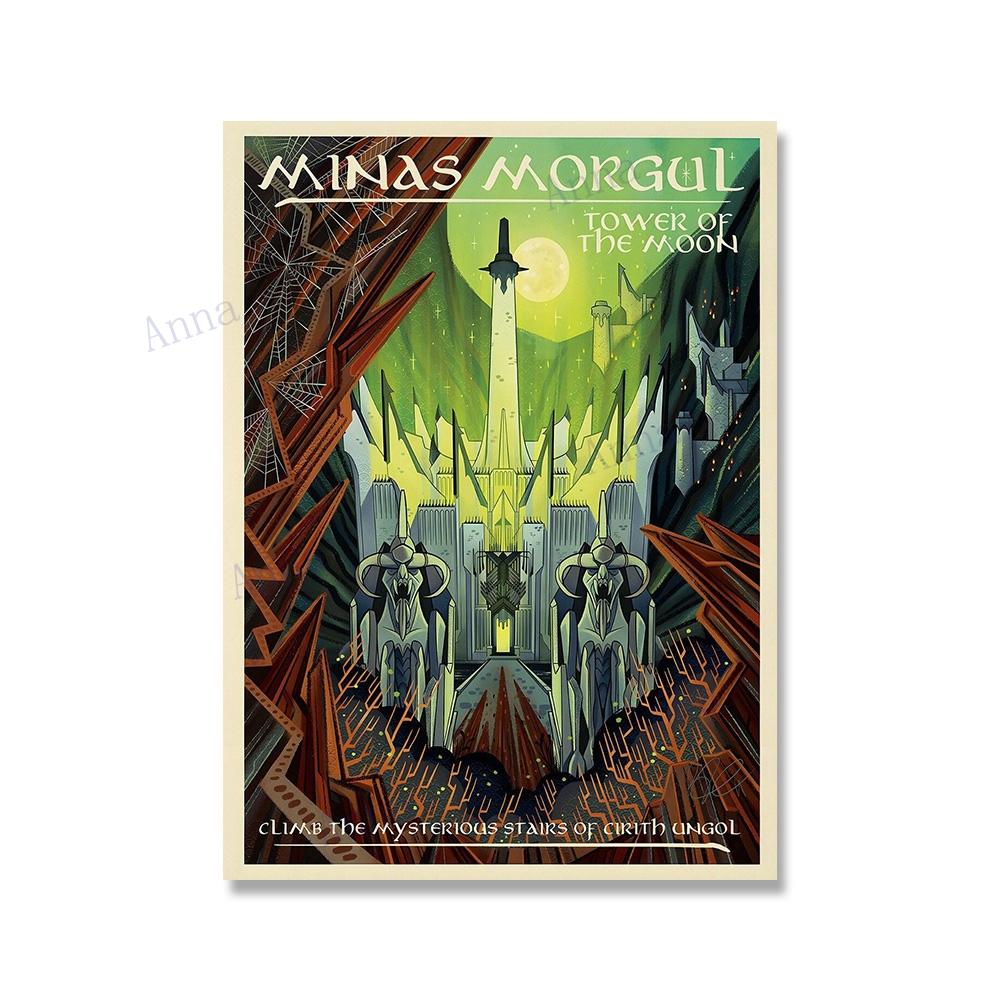 Canvas Painting Nordic Vintage Travel Poster and Prints Tolkien Middle Earth Landscape LOTR Art Wall Pictures Living Room Decor No Frame