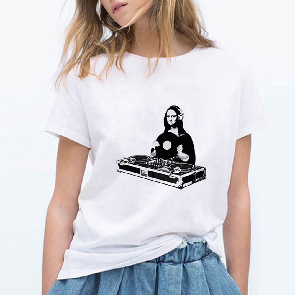 Mona Lisa Ästhetik Harajuku T-Shirt Damen Ullzang Vintage Grafik-T-Shirt Lustiges Cartoon 90er Jahre T-Shirt