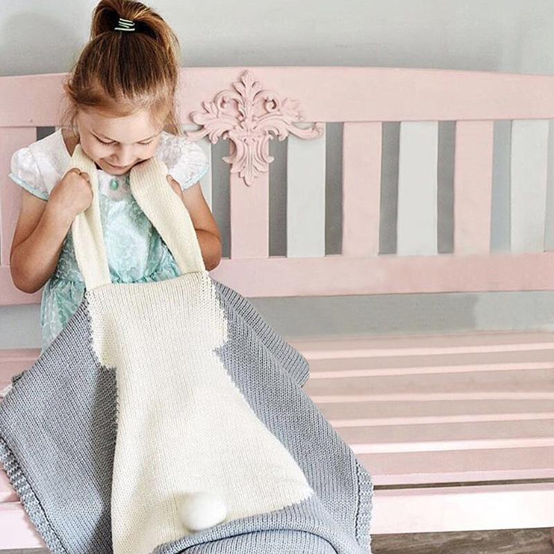1PC Acrylic Fiber Winter Swaddling Blanket Multifunction Knitted Blanket Bunny Bed Cover Newborn Sleeping Blanket Rabbit Ear