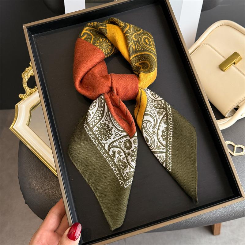 Korean Fashion Imitation Velvet Herringbone Pattern Cotton and Linen Small Square Scarf Silk Scarf Headscarf Shawl Travel Scarf Women's Scarf