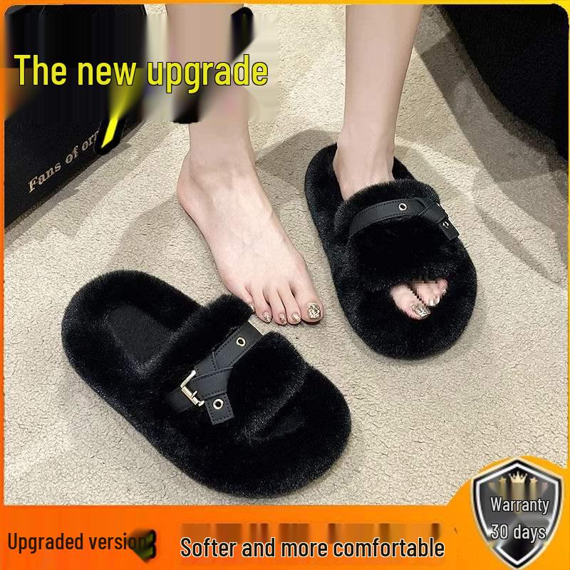 Papuci de damă de pluș în stil european, cu talpă groasă, pentru exterior/interior - Tendință fierbinte 2025, Mărimi mari pentru primăvară/toamnă/iarnă