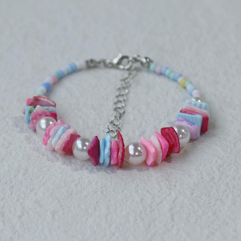 Handmade Seashell & Crushed Stone Bracelet with Lobster Clasp - Perfect Summer Travel Souvenir