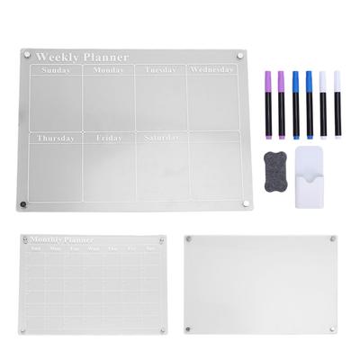 Set 3 Bucăți Tablă de Planificare Acrilic Transparent Ștergere Uscată Gol Planificator Săptămânal Lunar cu 6 Markere