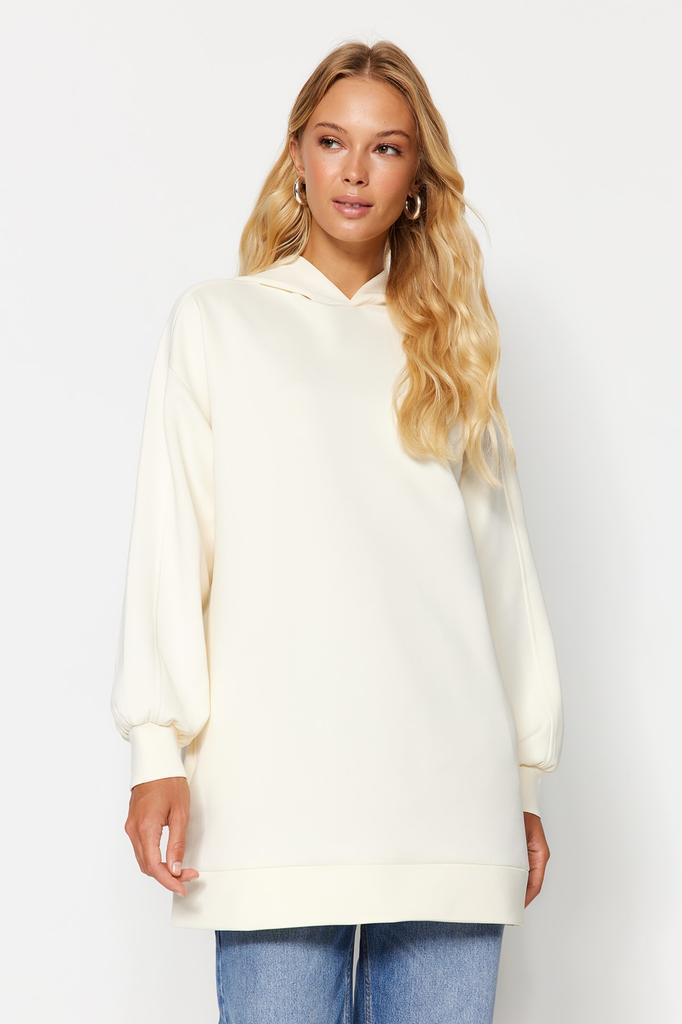 Women's Fashion New Hijab Sweatshirt Stone Hooded Pocketed Scuba Knitted Wide Fit Oversize Sweatshirt