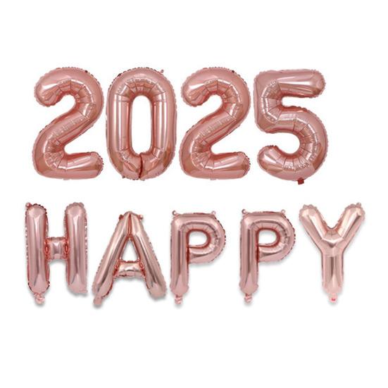 2025 Happy New Year Balloons Set Self-Sealing Aluminum Foil Balloons Happy New
