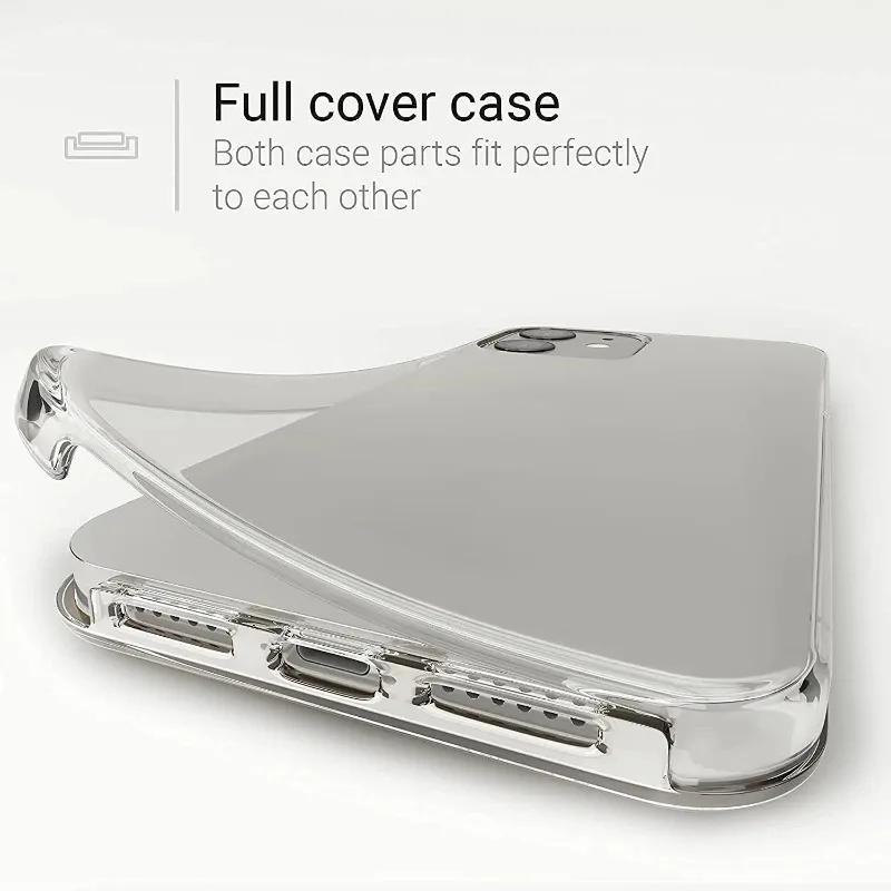 Silicone 360 Full Body Case For iPhone 15 14 Plus 13 12 11 Pro Max  Double Side TPU Transparent Bumper Cover Soft Phone Case