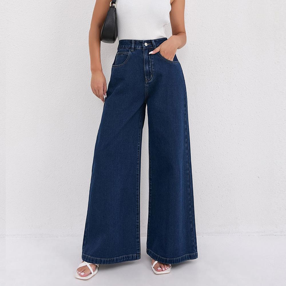 Puffanpop Women's Wide Leg Jeans High Waisted Denim Pants Loose Straight Boyfriend Jeans Plus Size Weekend Casual Denim Trousers