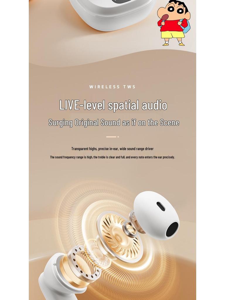 Crayon Shin-chan T08 Wireless Bluetooth Earphones - Small, Portable, and Cute Unisex Design