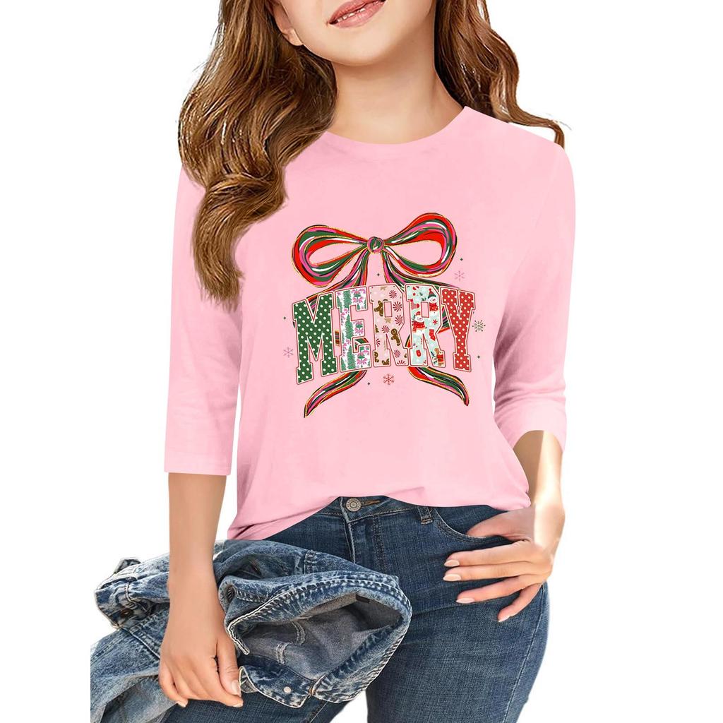 Children's 3/4 Sleeve Independence Day Printed Round Neck Casual T-shirt