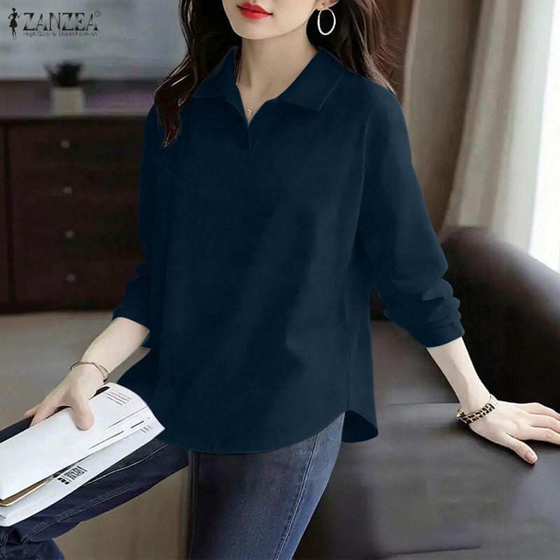 ZANZEA Women Casual Turn Down Collar Loose Long Sleeve Blouse