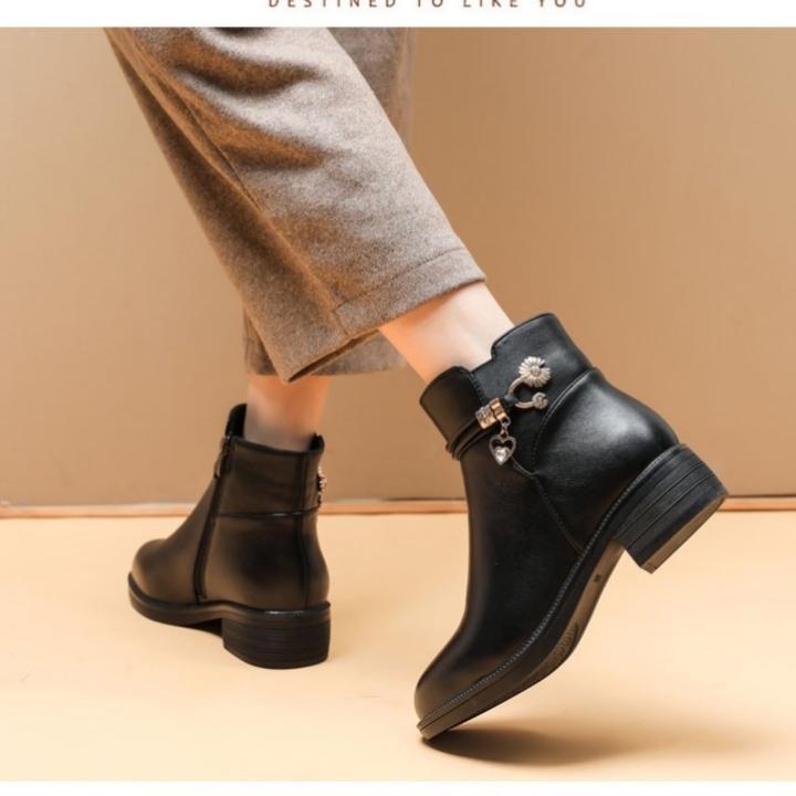 Dámské bavlněné sněhule z měkké kůže, sametová podšívka, protiskluzové, robustní podpatek, plochá podrážka, ideální pro ženy středního a staršího věku v zimě