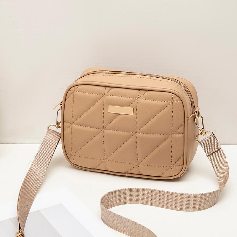 Women's bag new trendy embroidered plaid messenger small square bag fashionable and simple long label decorative mobile phone bag camera bag