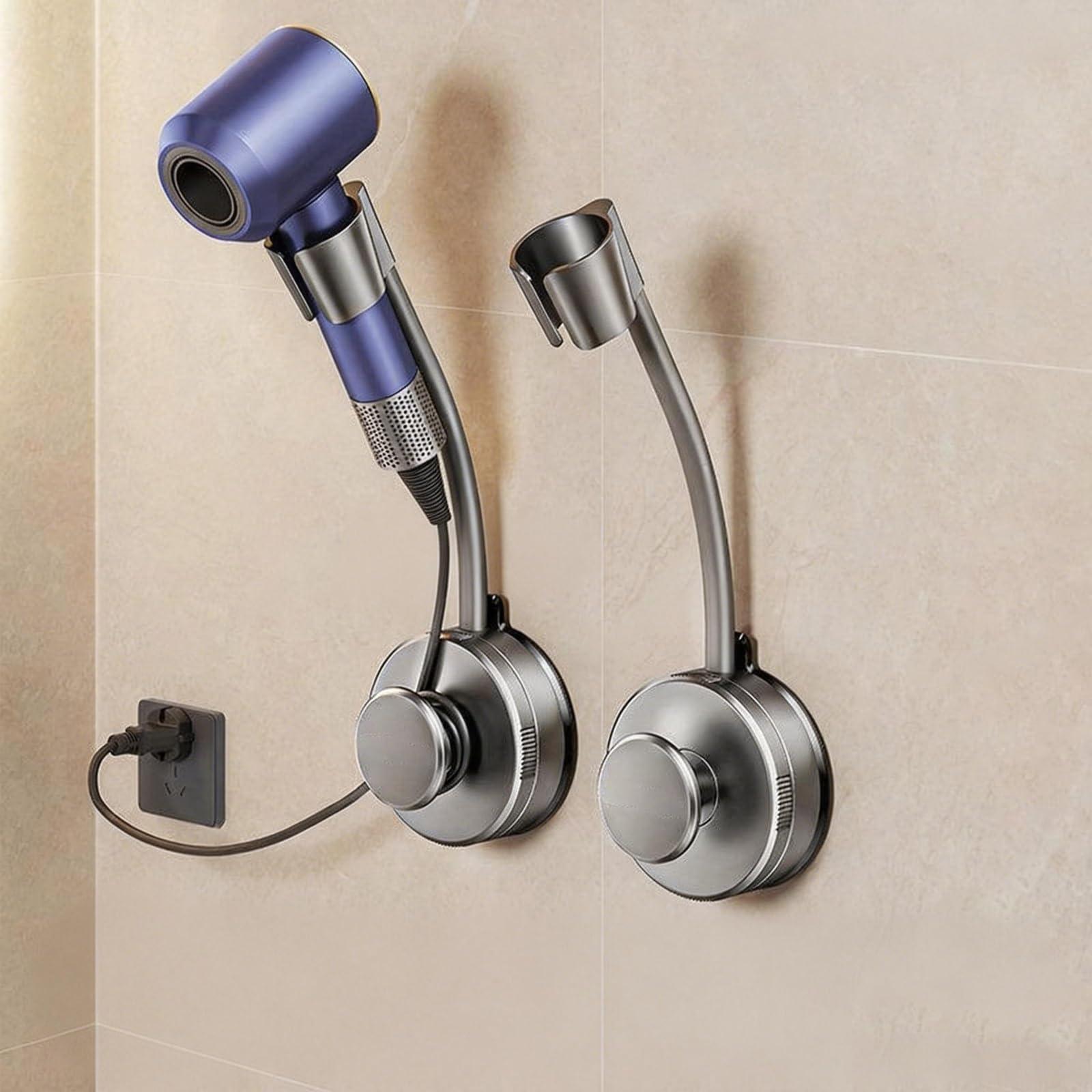 Walnut Toilet Bathroom Storage Rack Suction Cup Hair Dryer Holder