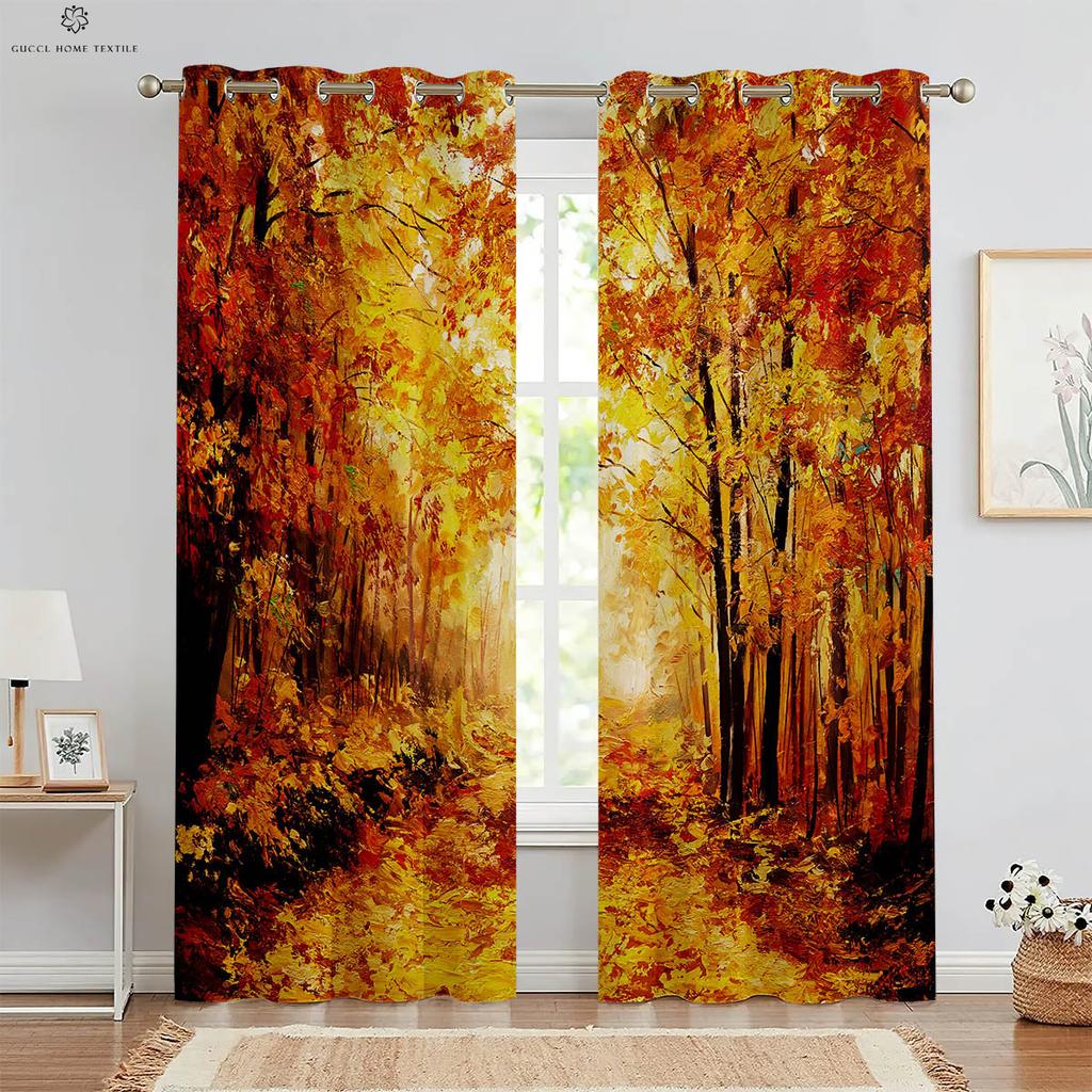 Landscape Oil Painting Decorative Curtain, 3D Printing Curtain, Studio Dormitory Bedroom Living Room, Easy To Wash and Maintain