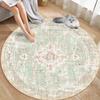 Crystal Velvet carpetBohemian Style Round Area Mat - Vintage Washable Machine-Made Polyester Mat with Non-Slip Rubber Backing,