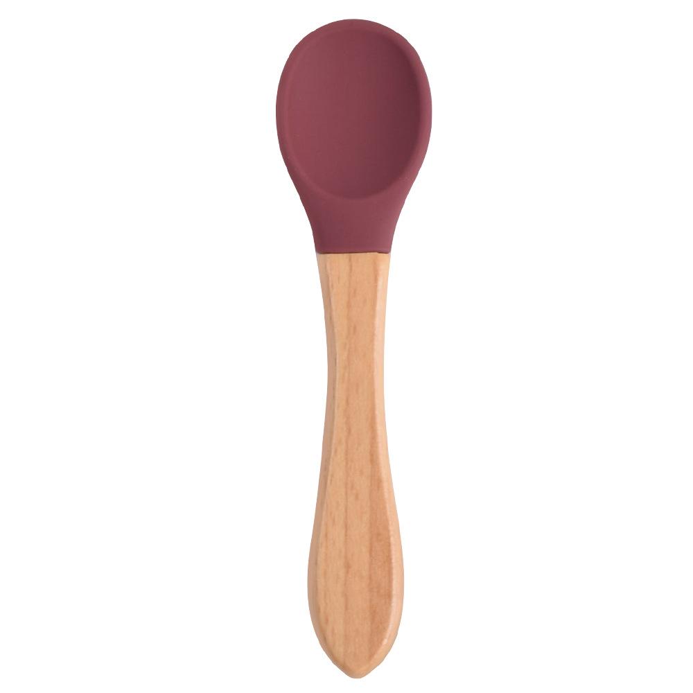 Silicone Baby Bowl & Spoon Set with Wooden Handle and Suction Cup