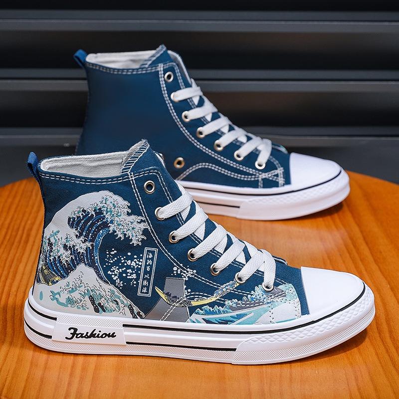 

Осенние новые мужские парусиновые туфли, высокие кеды, мужские повседневные тканевые туфли, модные универсальные модные мужские туфли 44 синий