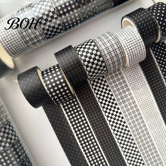 Black And White Plaid Tape Grid Washi Tape, Pattern Decorative Masking Hand-tearable for Arts, DIY Crafts, Journals, Planners, Scrapbooking,
