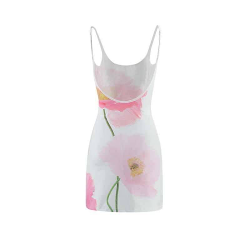 Summer Sleeveless Slim Fit Sexy Straps Dress Women Elegant U-neck Backless Slim A-line Party Club Casual Dresses Women Floral Print Short Dress 26478