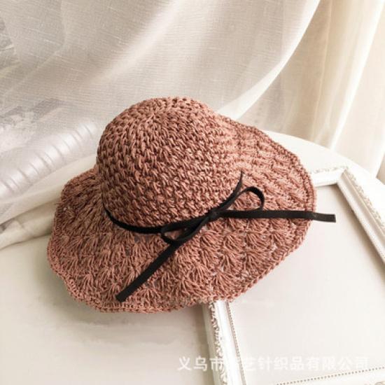 Korean-style Large-brimmed Handmade Woven Straw Hat for Women, Summer Vacation Sun Protection Hat with Bow, Beach Sun Hat, Foldable