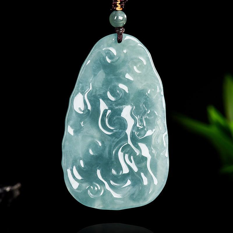 Natural A Grade Blue Jade Pixiu Pendant for Men and Women - Ice Seed Stone for Attracting Wealth