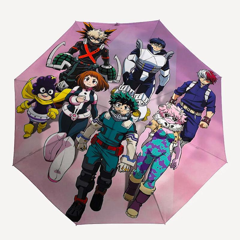 1pc My Hero Academia Characters Automatic Folding Umbrella, Portable 3-Fold Design with 8-Bone Iron Frame, Outdoor for Fans, Travelers, Everyday Use,