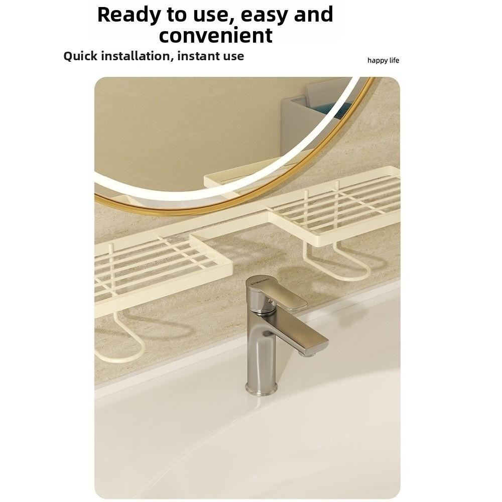 50/60cm Bathroom Counter Shelf Draining Anti Slip Bathroom Vanity Shelf Heavy Duty Hollow Out No Drill Bathroom Shelf