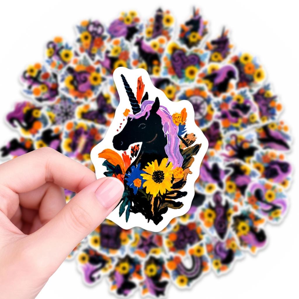 56 Gothic Dark Wind Waterproof Purple Flower Animal Stickers, Water Cup Notebook Decorative Stickers