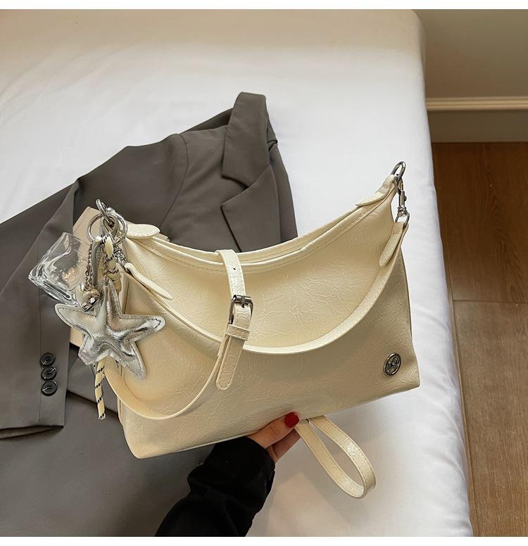 Fashion solid color casual hand-scratched tote bag 2025 summer new commuter niche women's shoulder messenger bag tide