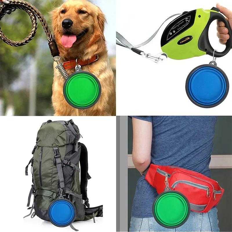 Dogs Feed Supplies Folding Silicone Bowl Portable Puppy Water Container with Carabiner Folding Cats Bowl Travel Pets Accessories