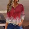 Women's Casual Fashion V-neck Loose Versatile Christmas Print Three-quarter Sleeve Top