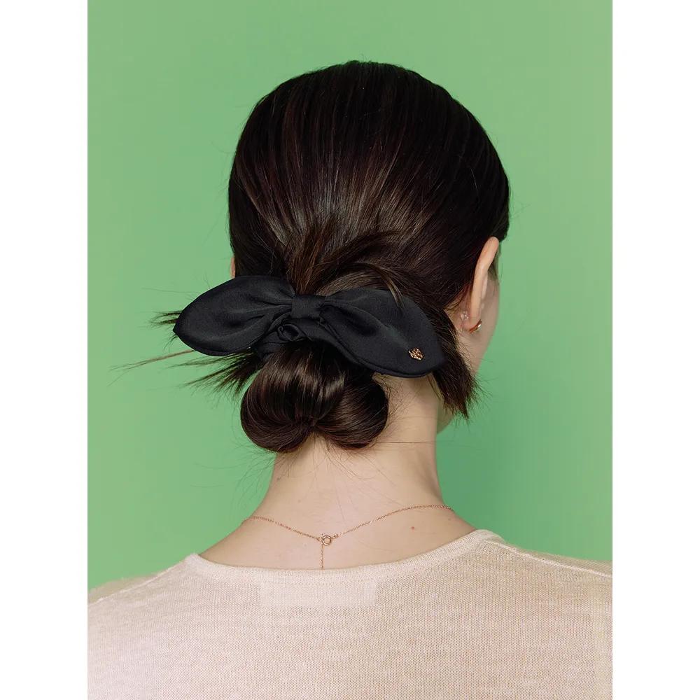 Ribbon Hair Scrunchie (Select 1 from Black/Ivory/Pink)