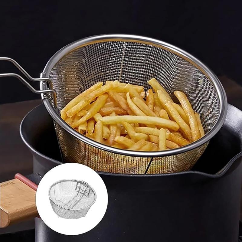 Filter Basket Frying Basket Cooking Tool Stainless Steel Texture Round Basket Cooking Accessory Deep Fryers Strainers