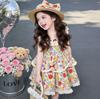 Girls Floral Cotton Dress with Lace Trim Boho Princess Summer