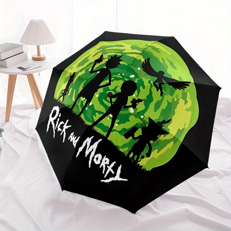 Rick, Morty Automatic Folding Umbrella with Sturdy Iron Frame, Portable Compact Travel Umbrella All-Season Use Parties 0807072